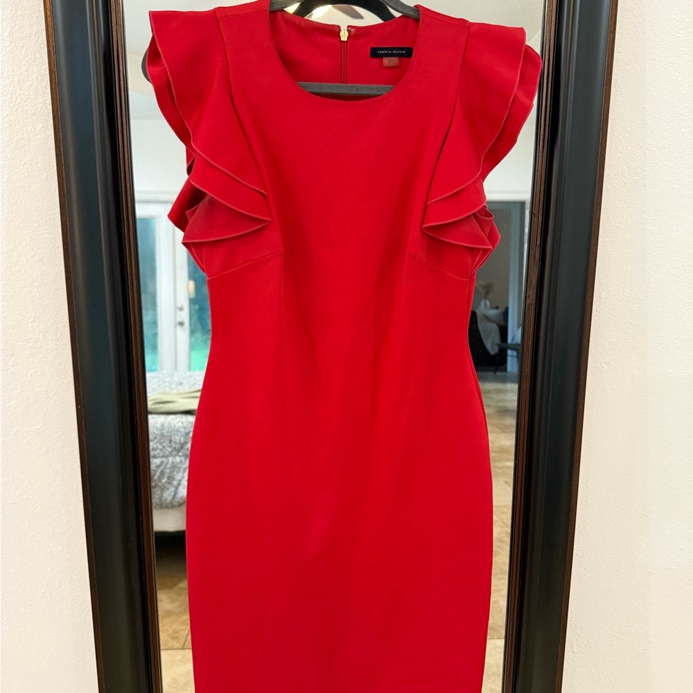 Tommy Hilfiger Red Ruffled Sheath Dress